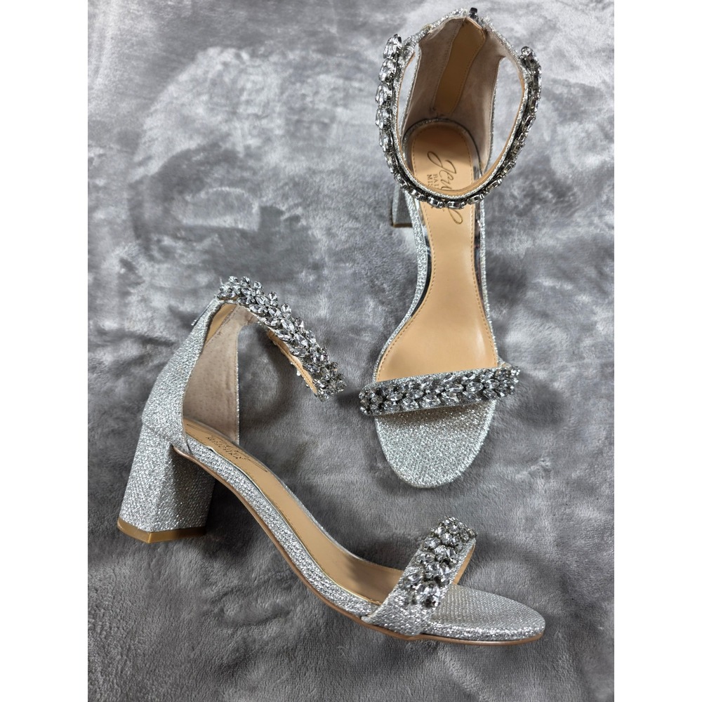 Jewel‎ Badgley Mischka Bronwen Women 5.5 Silver Crystal Bling Formal Block Heels